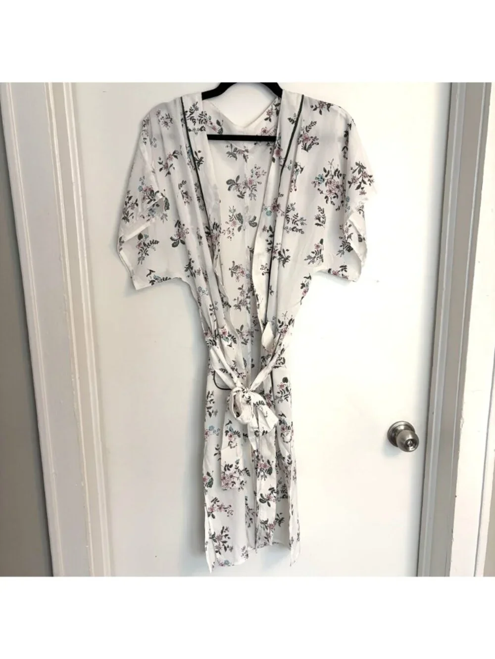 NEW Moon River Floral Kimono Robe Belt XS White Pink Green Cottagecore Boho